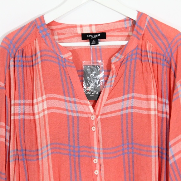 Nine West Plaid Shirt Women NEW Top Blouse - Picture 2 of 7